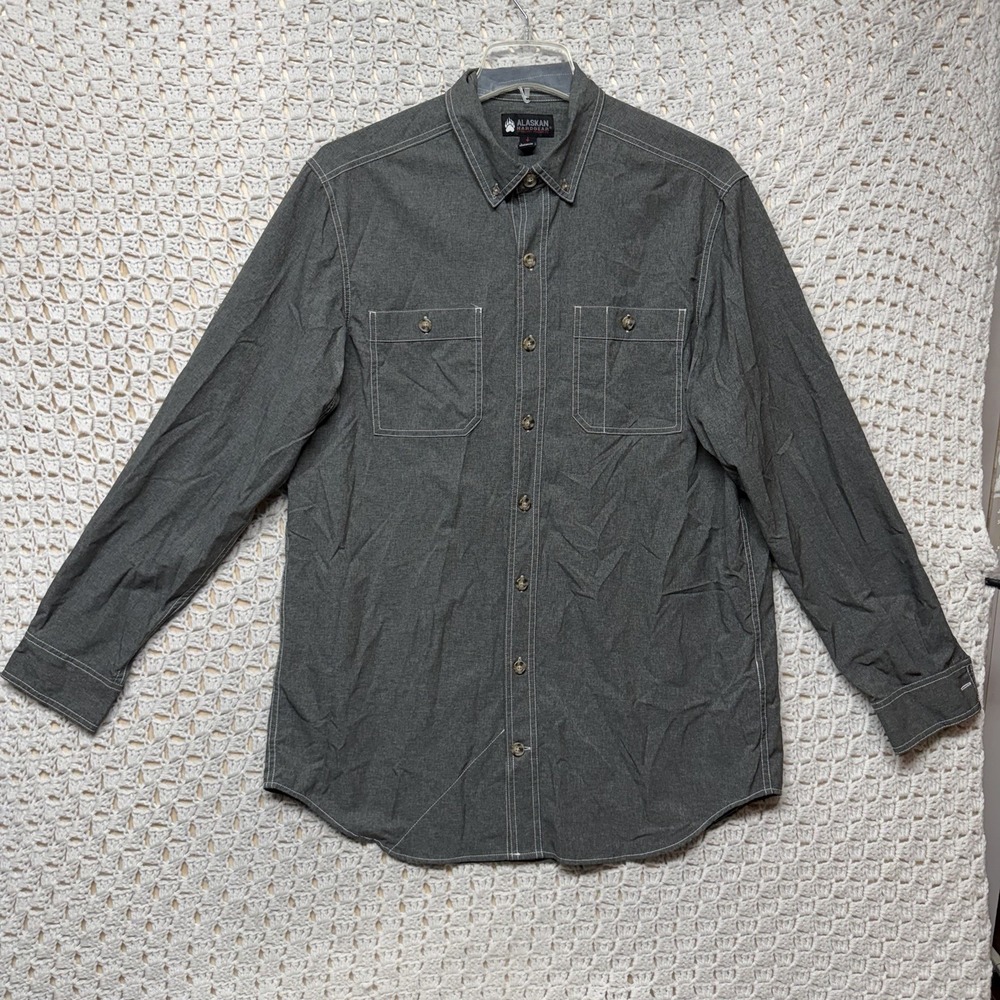 Duluth Alaskan Hardgear Shirt Mens L Tall Gray Button Down Long Sleeve‎